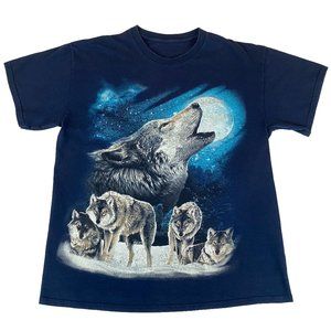 Vintage Wolf Pack Blue Moon T Shirt Sz M/L Nature